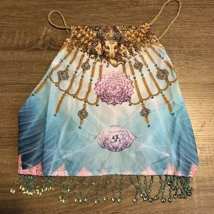 NWT 24HRS Mind of the Mantra - the Sahasrara Halter Top with Bead Trims